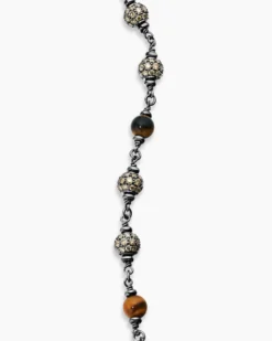 Spiritual Beads Bracelet Sterling Silver with Tiger’s Eye and Cognac Diamonds, 6mm