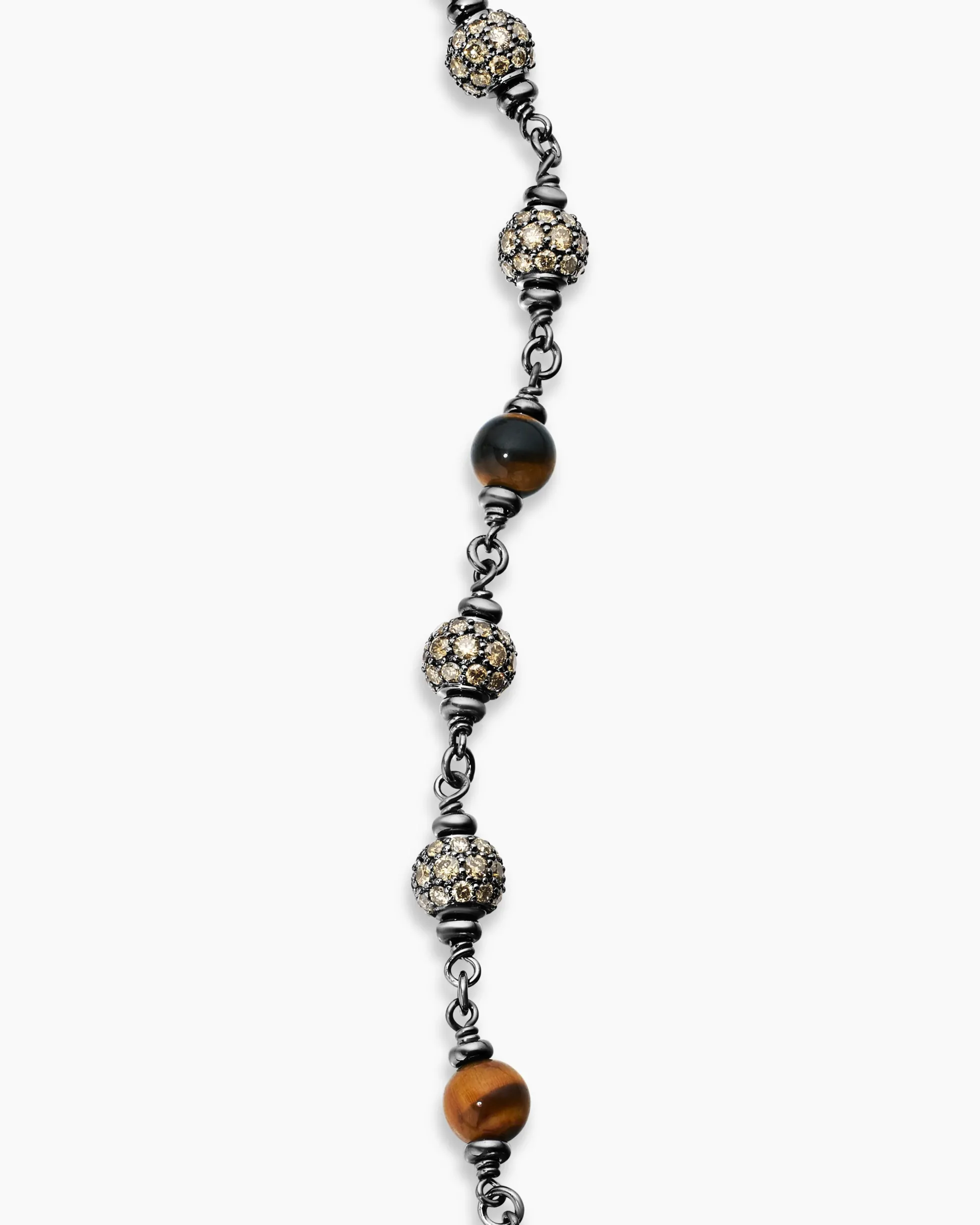 Spiritual Beads Bracelet Sterling Silver with Tiger’s Eye and Cognac Diamonds, 6mm
