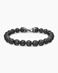 Spiritual Beads Bracelet Sterling Silver with Pavé Black Diamonds, 8mm