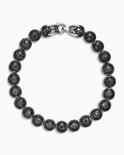 Spiritual Beads Bracelet Sterling Silver with Pavé Black Diamonds, 8mm