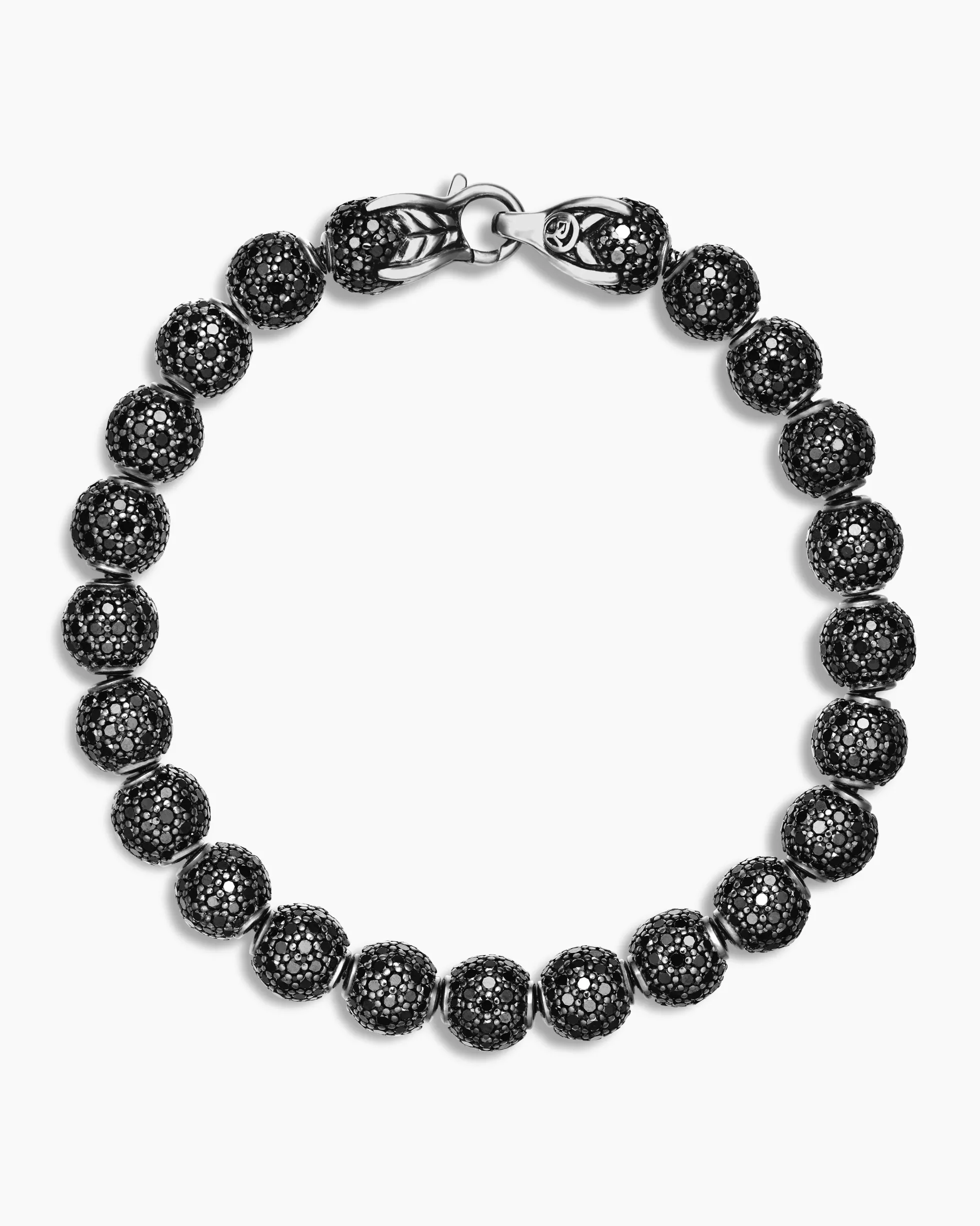 Spiritual Beads Bracelet Sterling Silver with Pavé Black Diamonds, 8mm