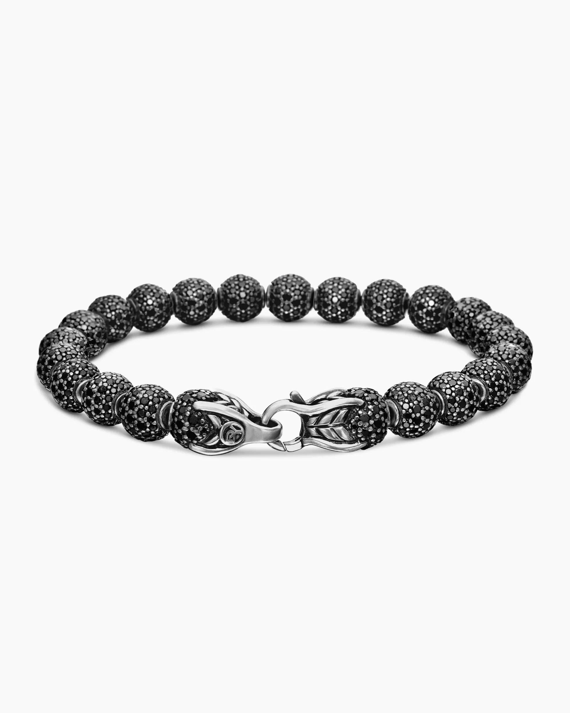 Spiritual Beads Bracelet Sterling Silver with Pavé Black Diamonds, 8mm