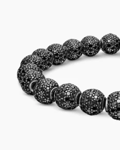 Spiritual Beads Bracelet Sterling Silver with Pavé Black Diamonds, 8mm