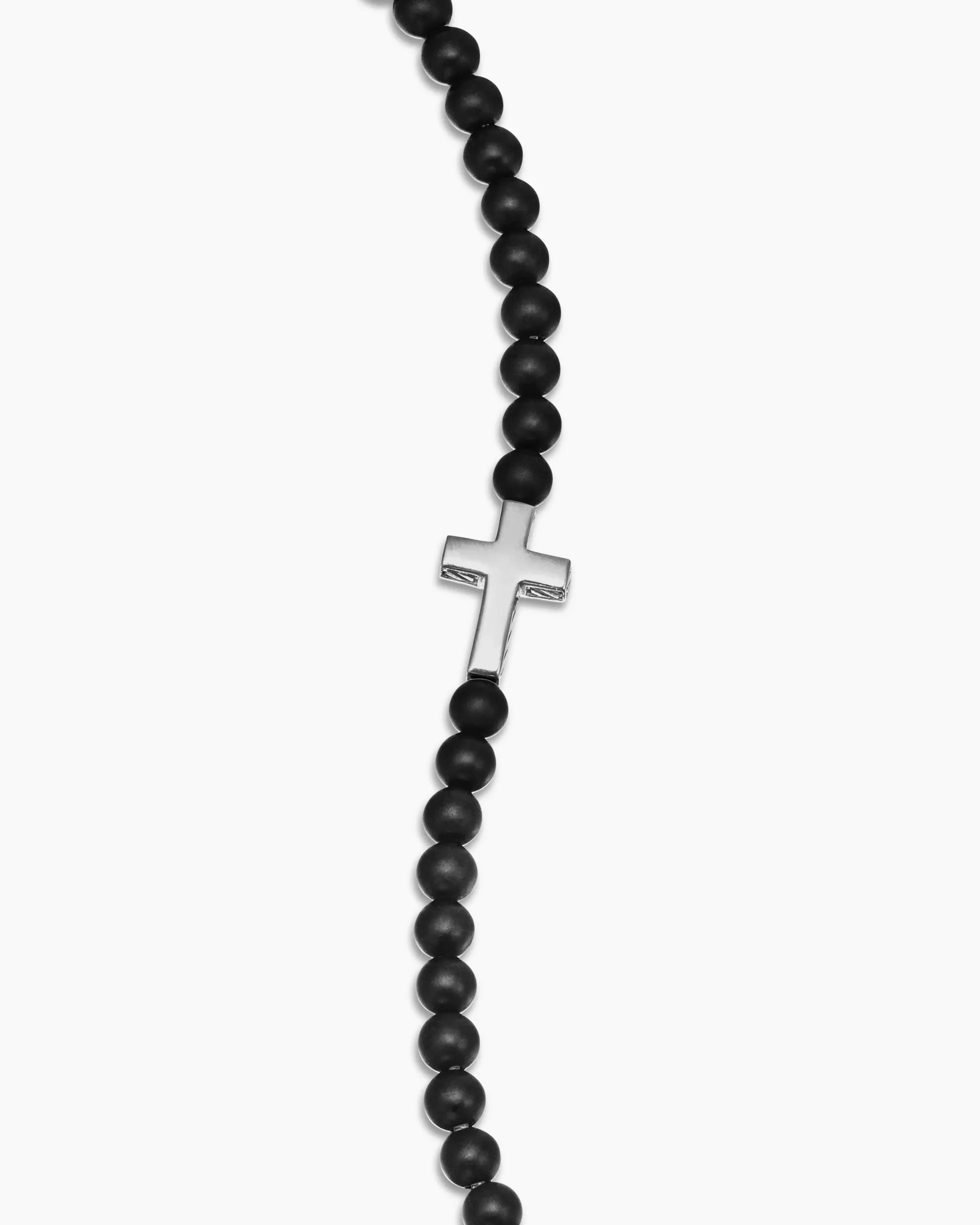 Spiritual Beads Cross Station Bracelet Sterling Silver with Black Onyx, 4mm