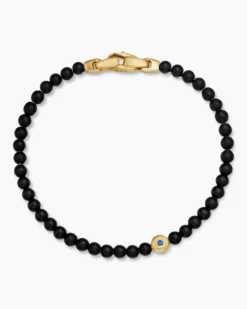 Spiritual Beads Evil Eye Bracelet Black Onyx, Sapphire and 18K Yellow Gold, 4mm