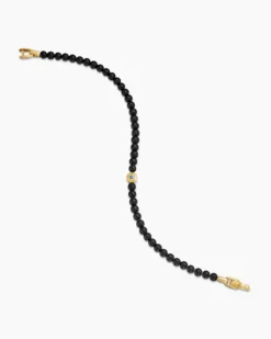 Spiritual Beads Evil Eye Bracelet Black Onyx, Sapphire and 18K Yellow Gold, 4mm