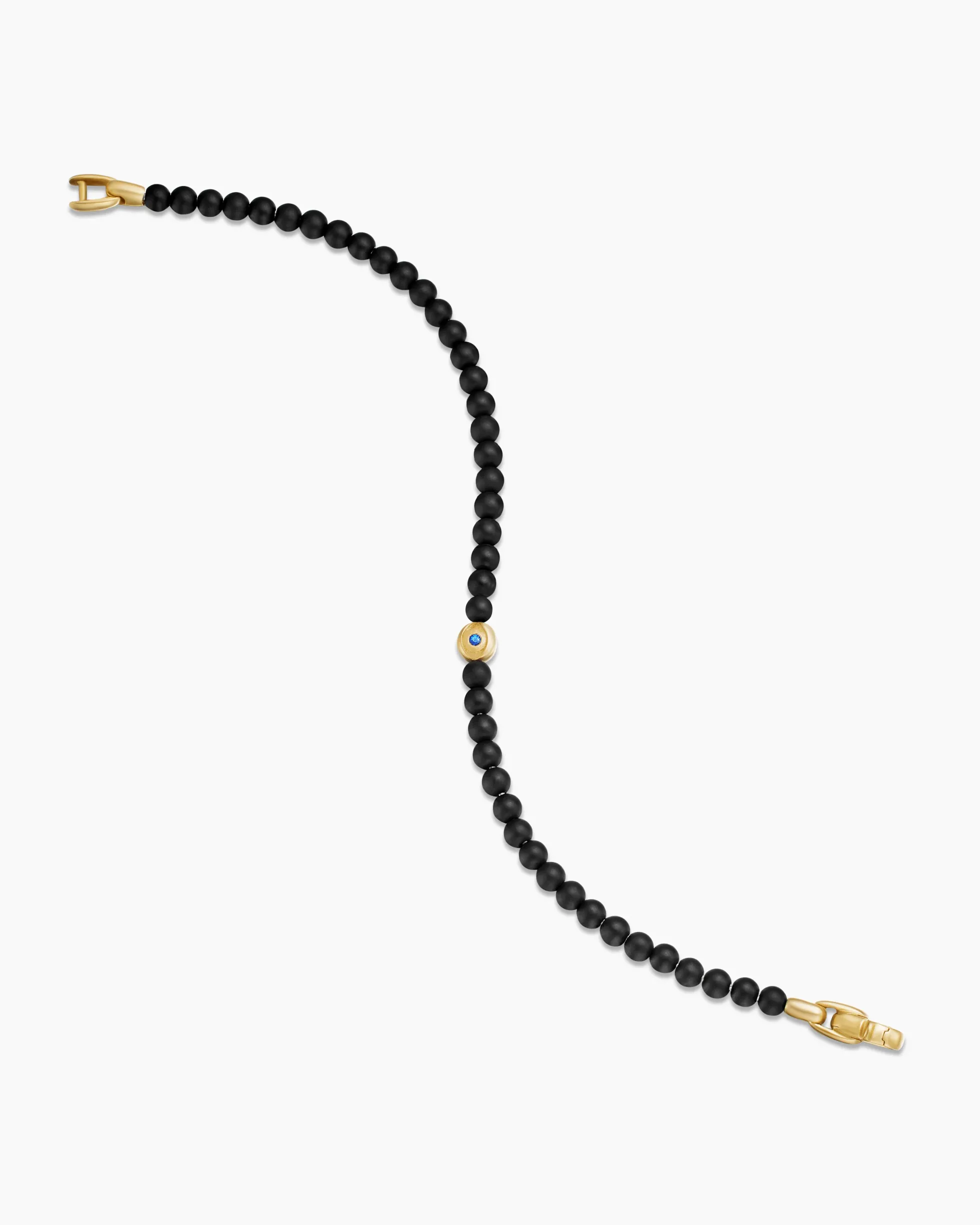 Spiritual Beads Evil Eye Bracelet Black Onyx, Sapphire and 18K Yellow Gold, 4mm