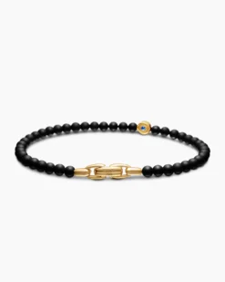 Spiritual Beads Evil Eye Bracelet Black Onyx, Sapphire and 18K Yellow Gold, 4mm