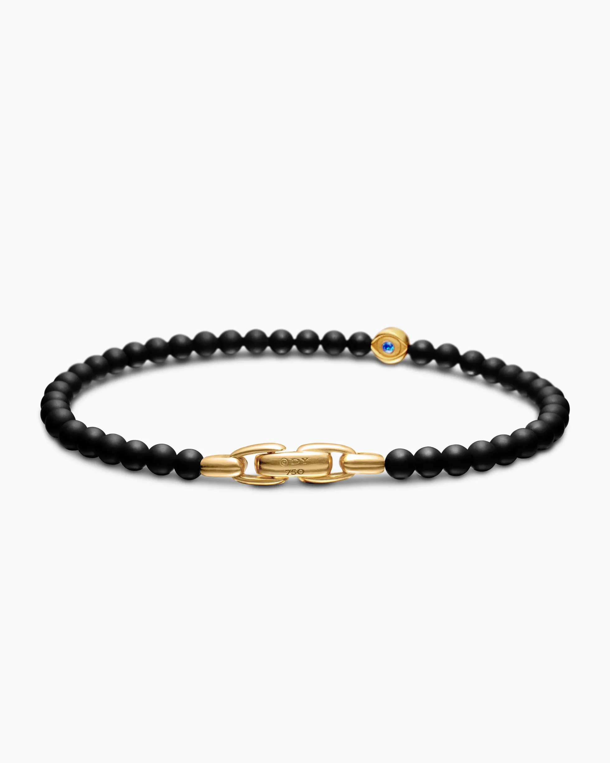 Spiritual Beads Evil Eye Bracelet Black Onyx, Sapphire and 18K Yellow Gold, 4mm