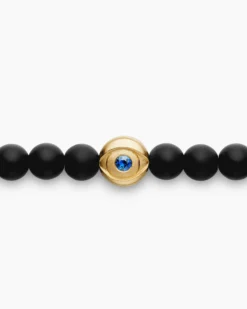 Spiritual Beads Evil Eye Bracelet Black Onyx, Sapphire and 18K Yellow Gold, 4mm