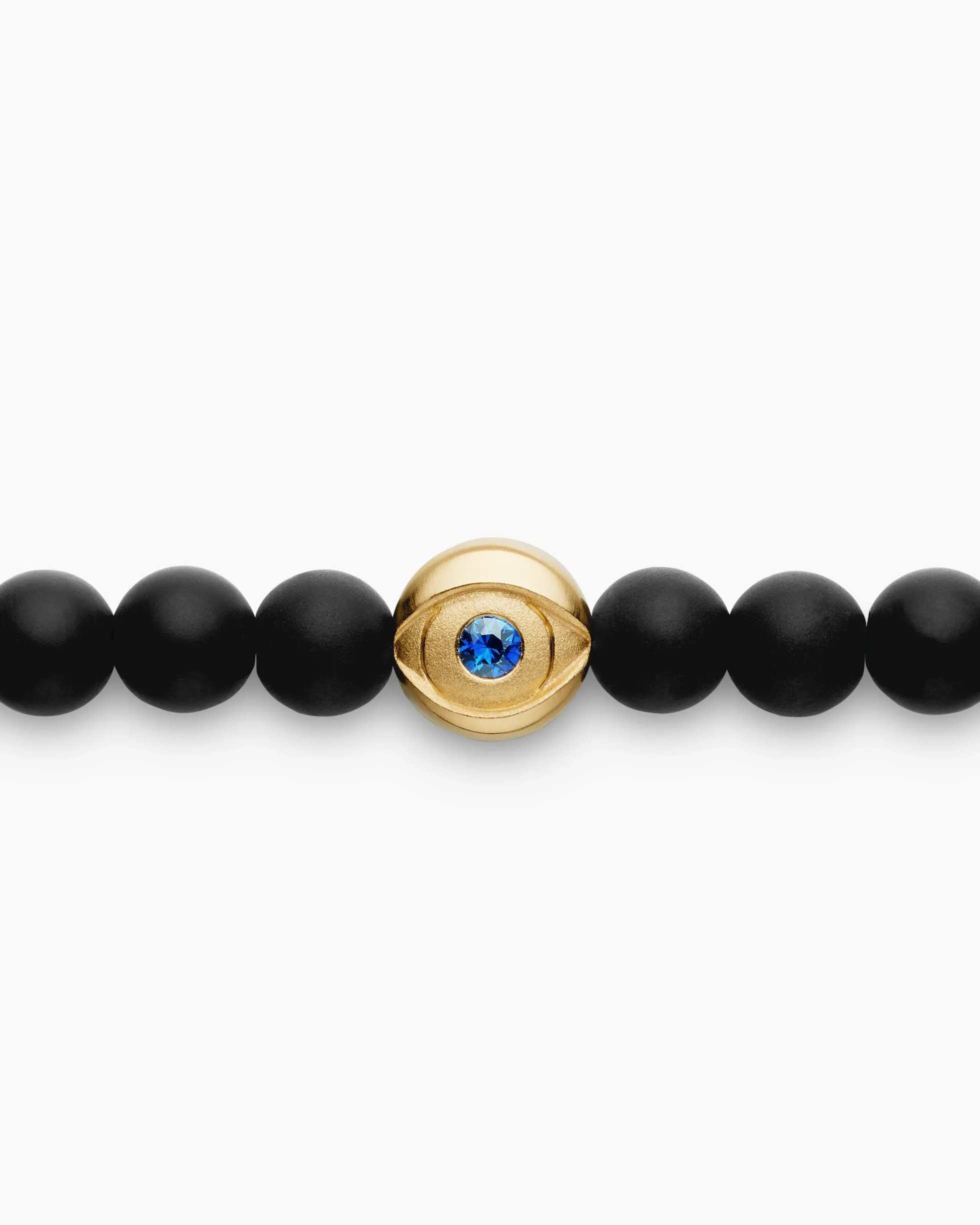Spiritual Beads Evil Eye Bracelet Black Onyx, Sapphire and 18K Yellow Gold, 4mm