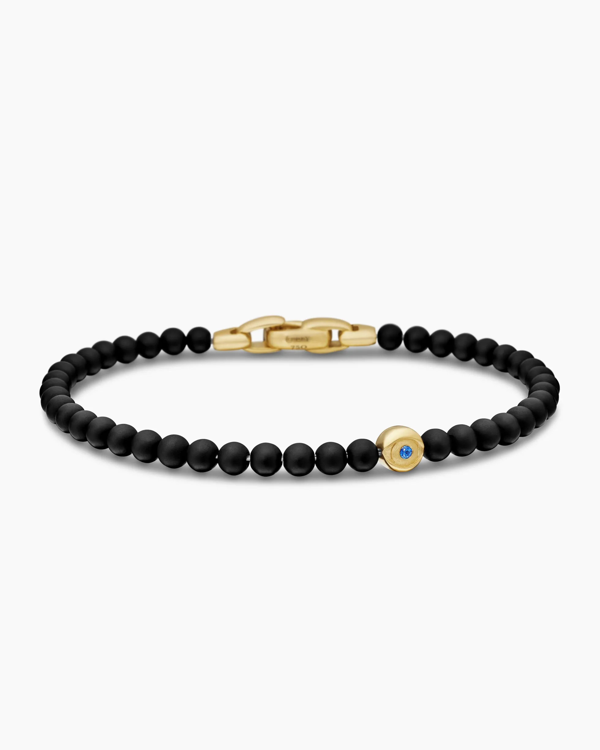 Spiritual Beads Evil Eye Bracelet Black Onyx, Sapphire and 18K Yellow Gold, 4mm