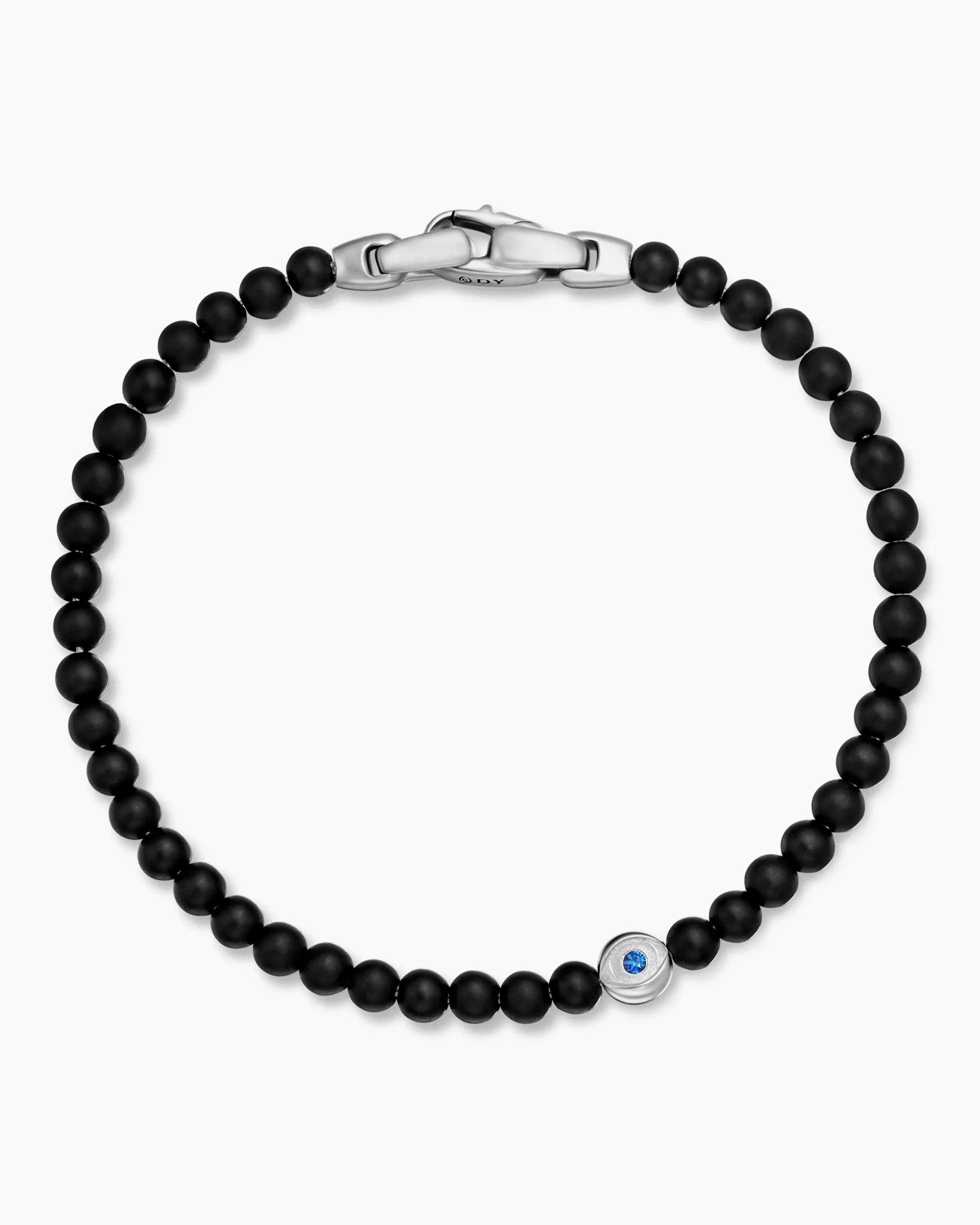 Spiritual Beads Evil Eye Bracelet Sterling Silver with Black Onyx and Sapphire, 4mm
