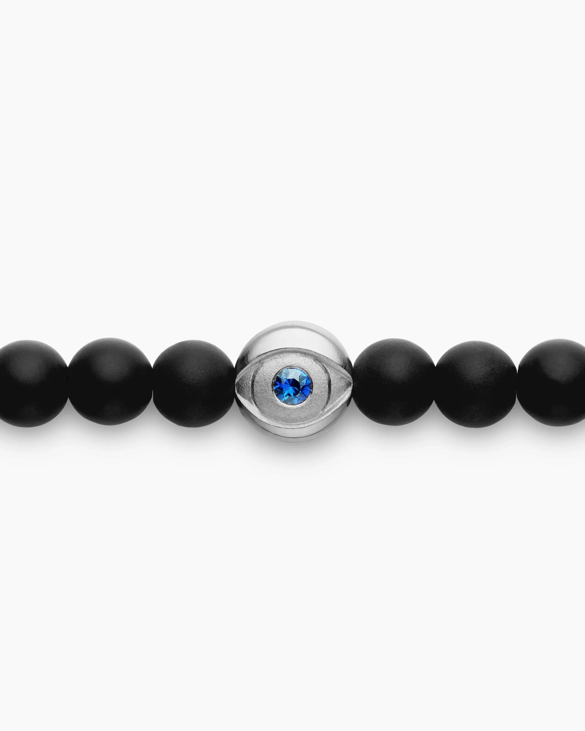 Spiritual Beads Evil Eye Bracelet Sterling Silver with Black Onyx and Sapphire, 4mm