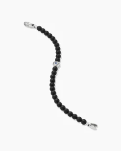 Spiritual Beads Evil Eye Bracelet Sterling Silver with Black Onyx and Sapphire, 6mm