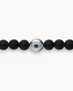 Spiritual Beads Evil Eye Bracelet Sterling Silver with Black Onyx and Sapphire, 6mm