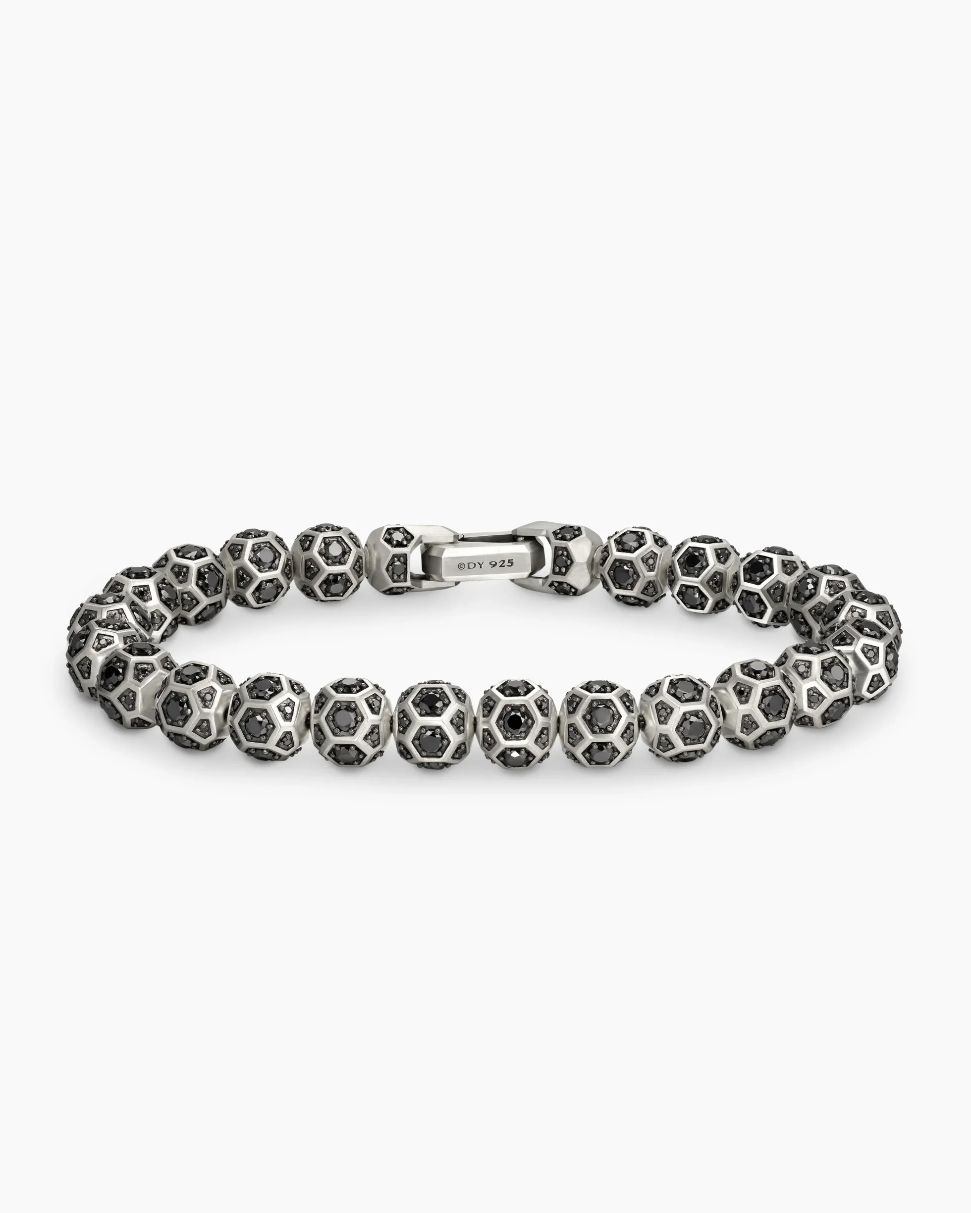 Spiritual Beads Faceted Bracelet Sterling Silver with Pavé Black Diamonds, 8mm