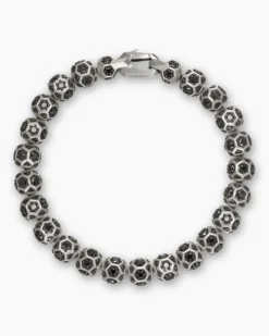Spiritual Beads Faceted Bracelet Sterling Silver with Pavé Black Diamonds, 8mm