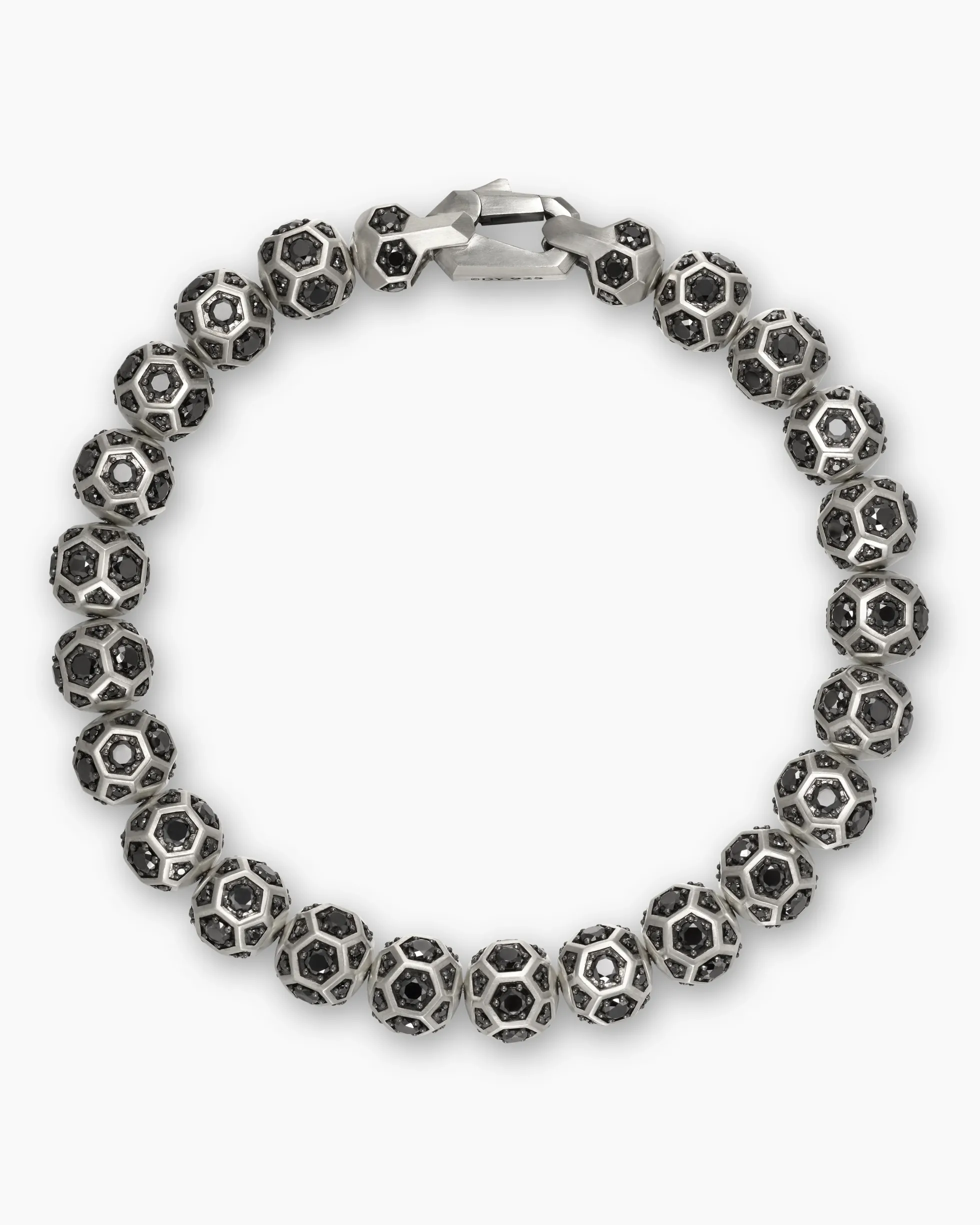 Spiritual Beads Faceted Bracelet Sterling Silver with Pavé Black Diamonds, 8mm