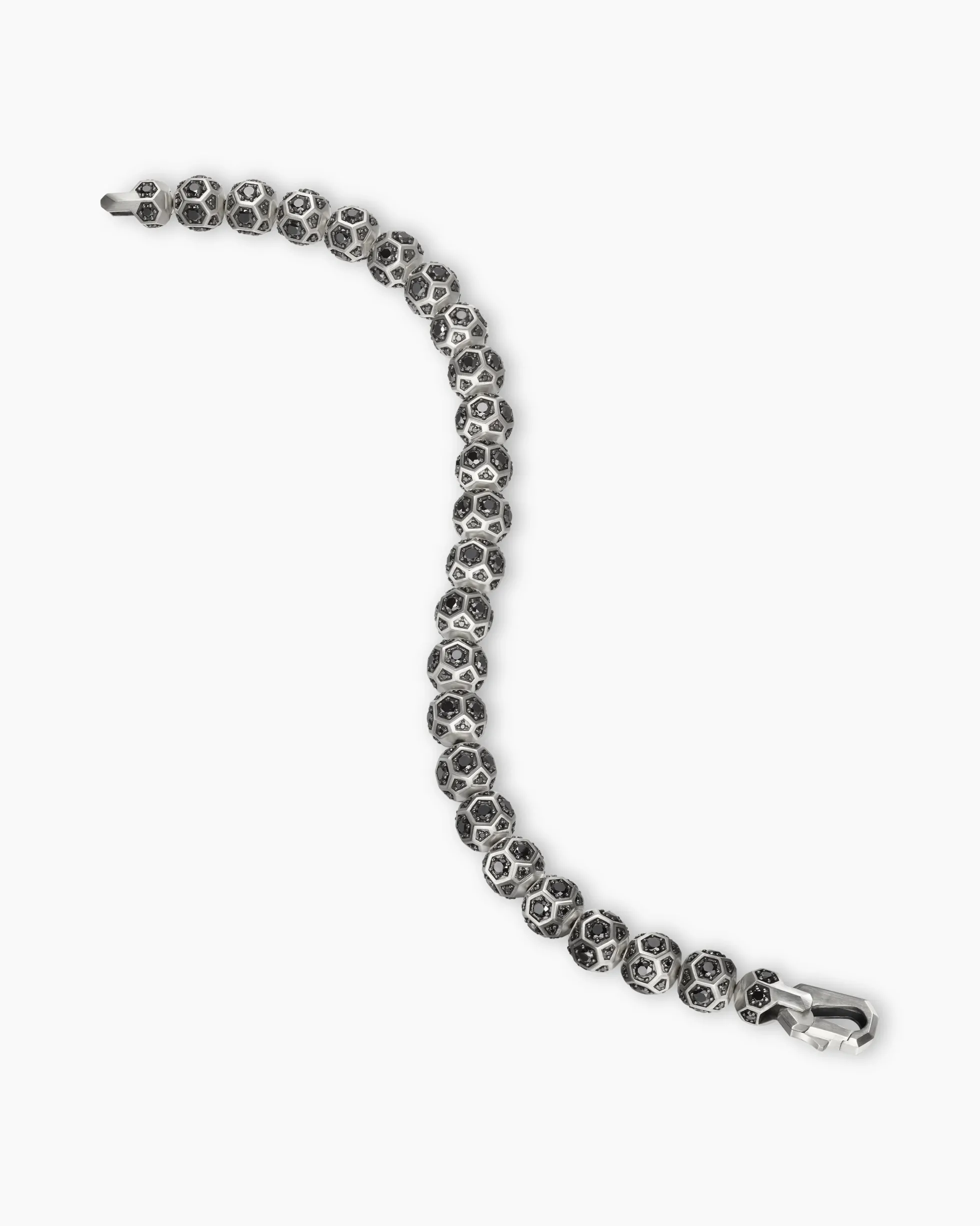 Spiritual Beads Faceted Bracelet Sterling Silver with Pavé Black Diamonds, 8mm