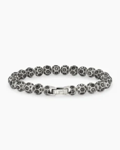 Spiritual Beads Faceted Bracelet Sterling Silver with Pavé Black Diamonds, 8mm
