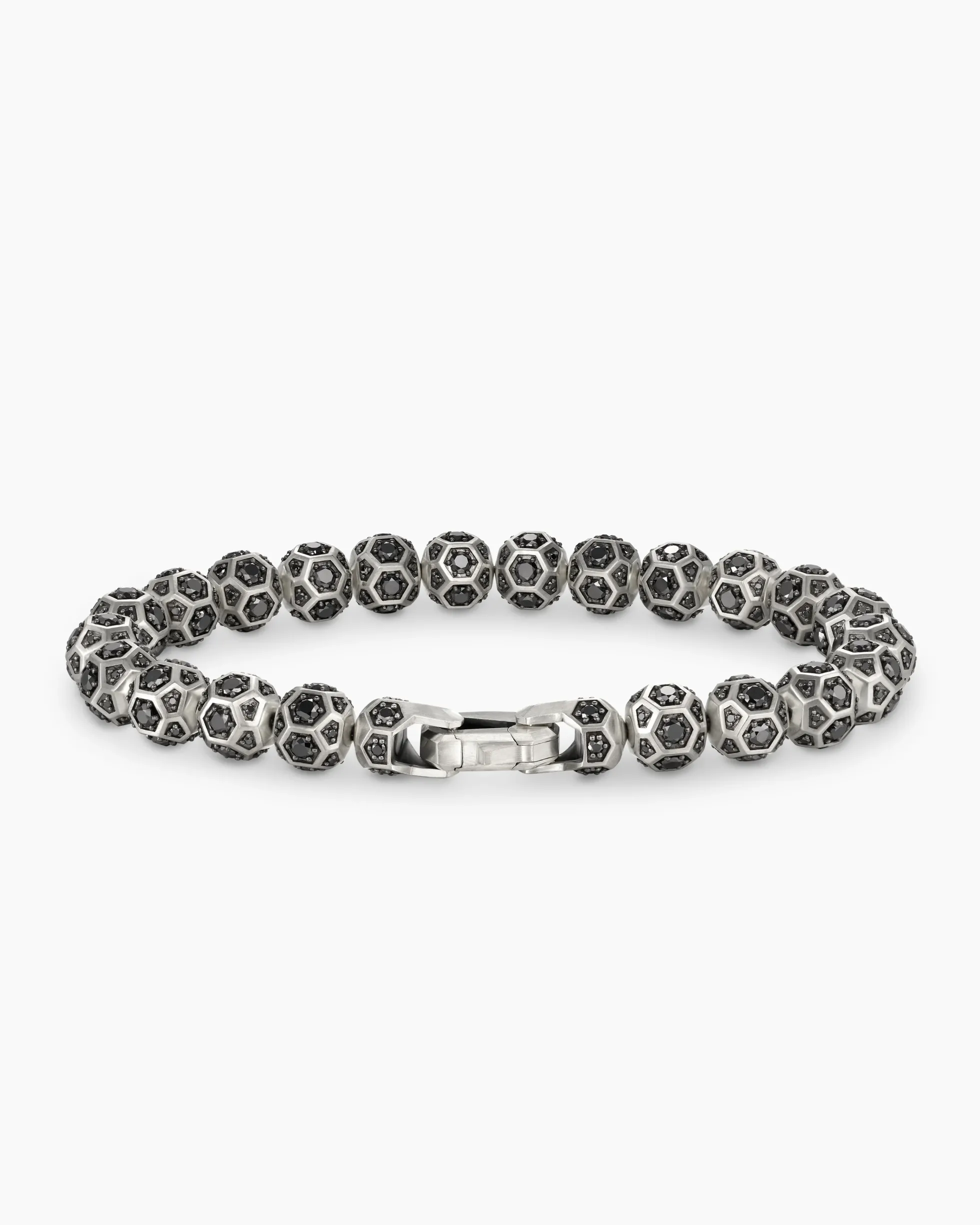 Spiritual Beads Faceted Bracelet Sterling Silver with Pavé Black Diamonds, 8mm