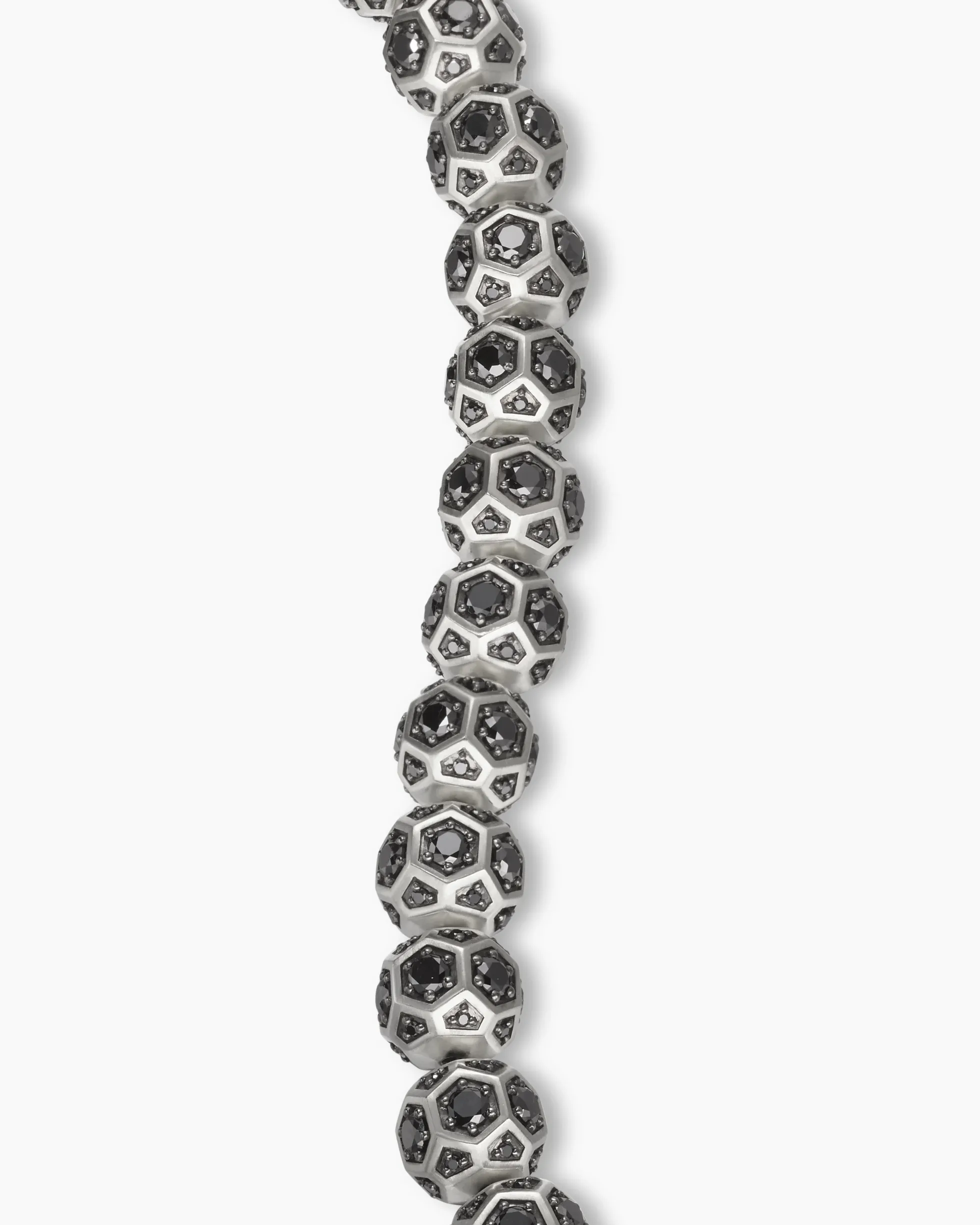 Spiritual Beads Faceted Bracelet Sterling Silver with Pavé Black Diamonds, 8mm