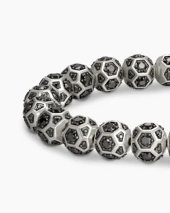 Spiritual Beads Faceted Bracelet Sterling Silver with Pavé Black Diamonds, 8mm