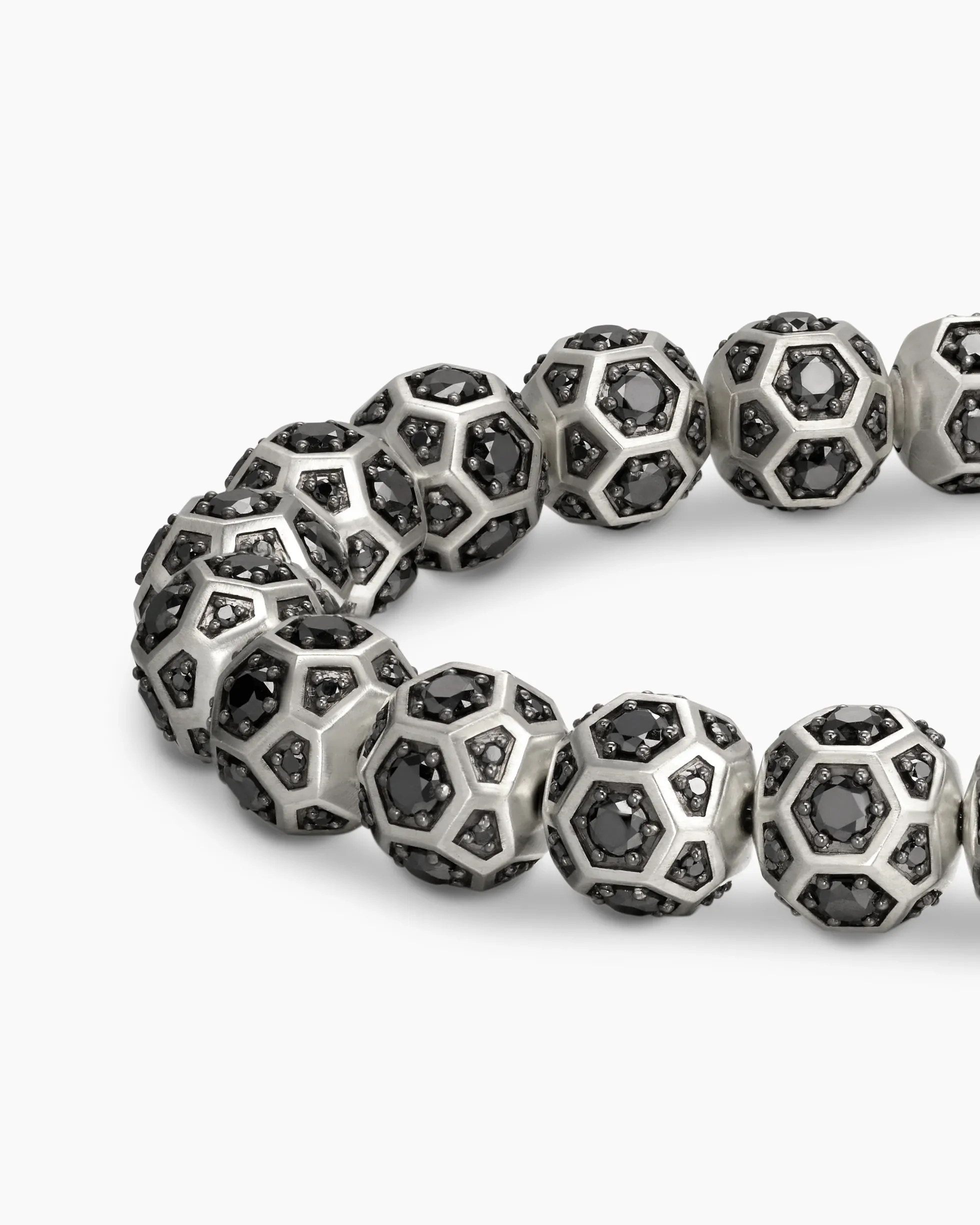 Spiritual Beads Faceted Bracelet Sterling Silver with Pavé Black Diamonds, 8mm