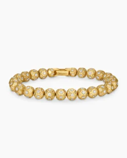 Spiritual Beads Faceted Bracelet 18K Yellow Gold with Pavé Diamonds, 8mm