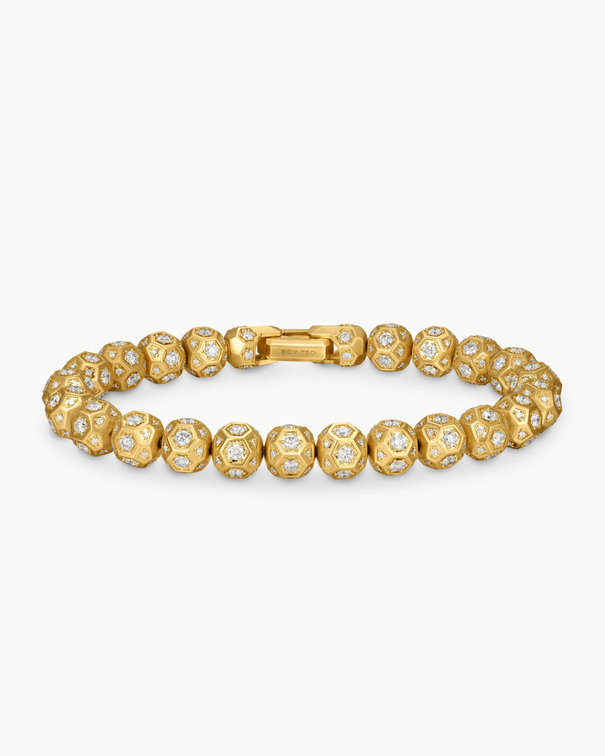 Spiritual Beads Faceted Bracelet 18K Yellow Gold with Pavé Diamonds, 8mm