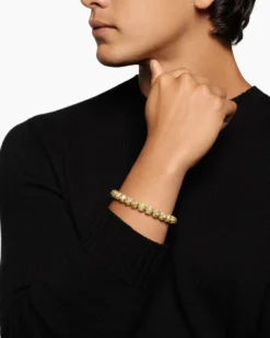 Spiritual Beads Faceted Bracelet 18K Yellow Gold with Pavé Diamonds, 8mm