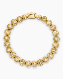 Spiritual Beads Faceted Bracelet 18K Yellow Gold with Pavé Diamonds, 8mm