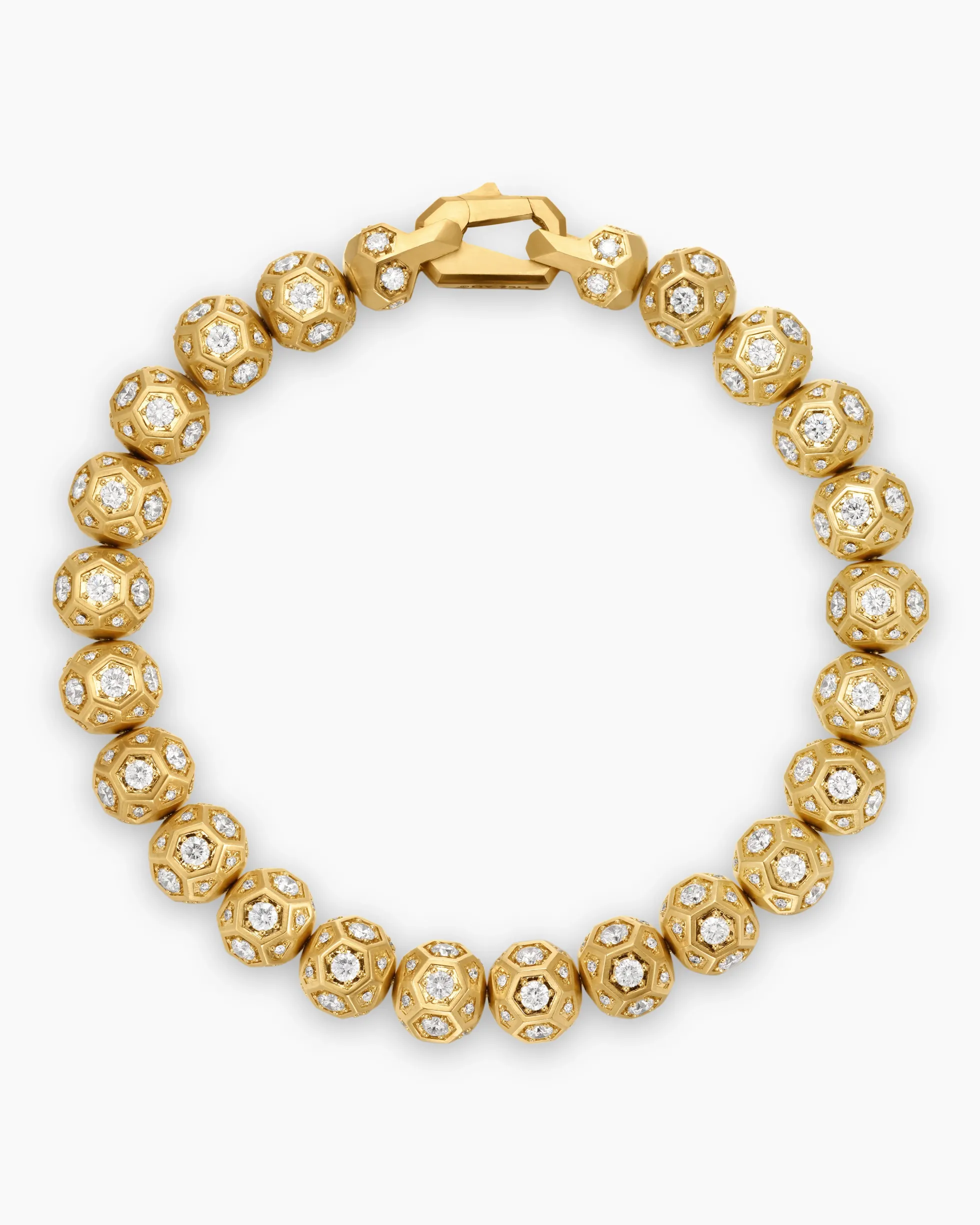 Spiritual Beads Faceted Bracelet 18K Yellow Gold with Pavé Diamonds, 8mm