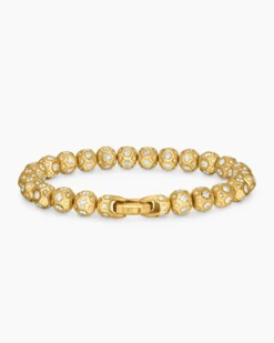 Spiritual Beads Faceted Bracelet 18K Yellow Gold with Pavé Diamonds, 8mm