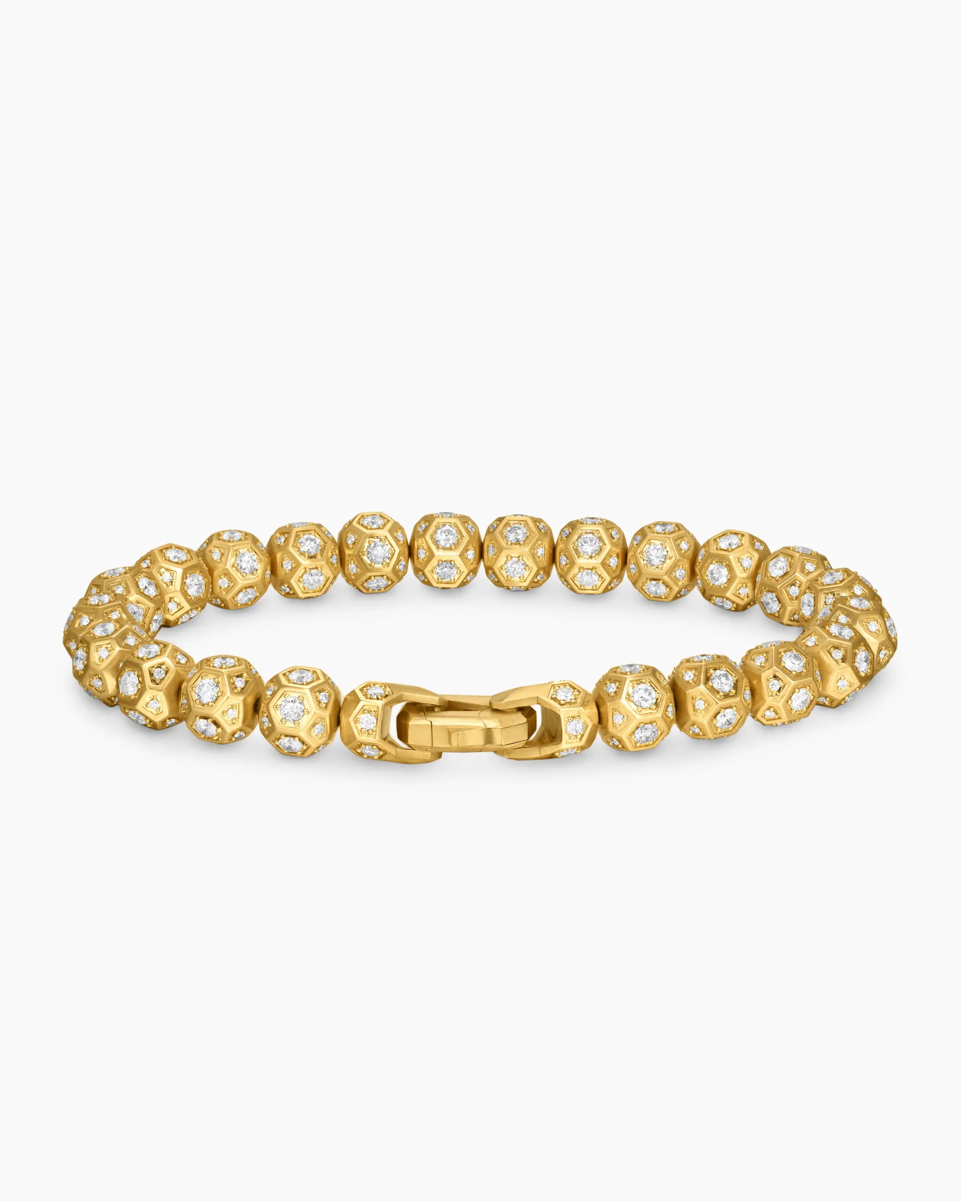Spiritual Beads Faceted Bracelet 18K Yellow Gold with Pavé Diamonds, 8mm