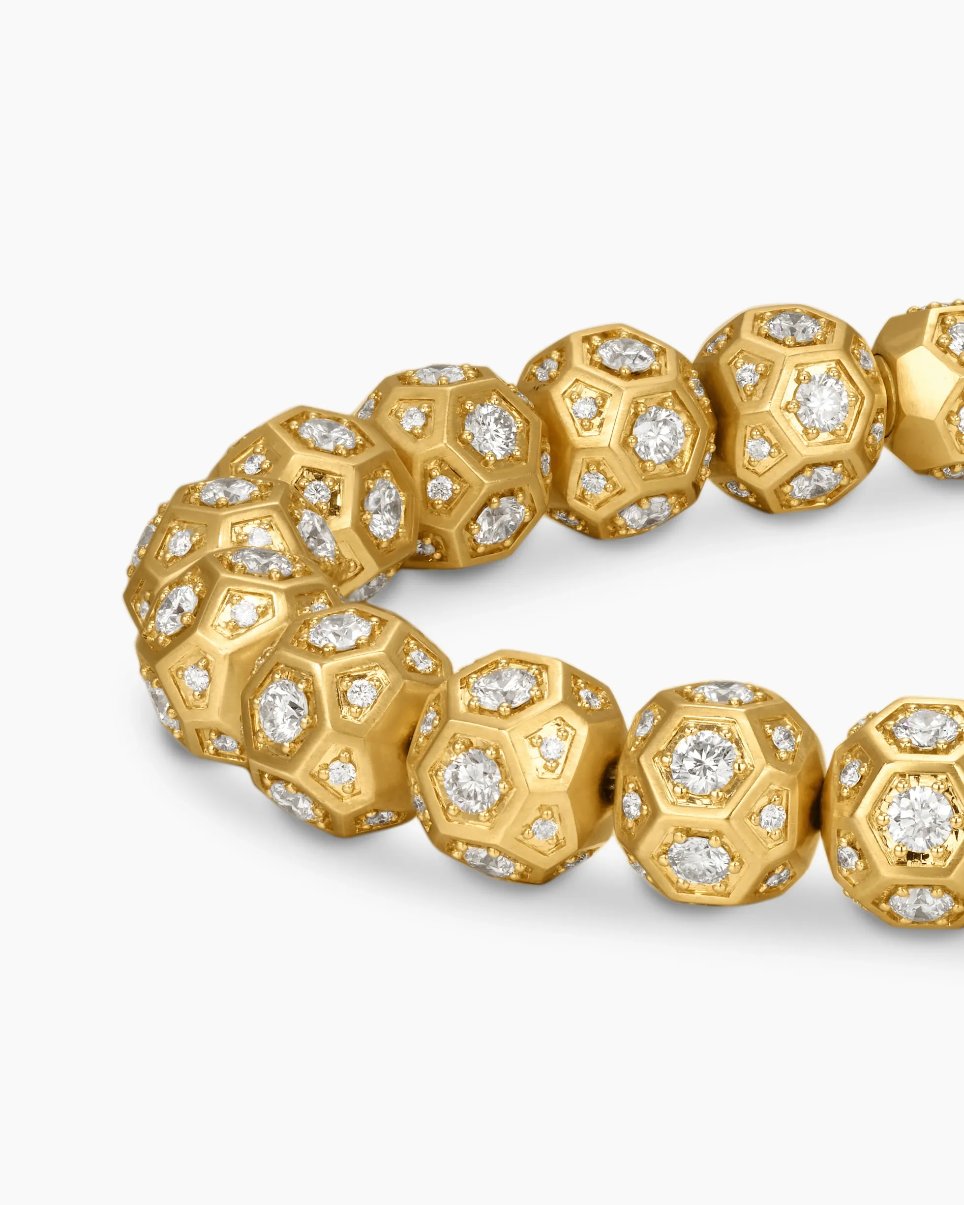 Spiritual Beads Faceted Bracelet 18K Yellow Gold with Pavé Diamonds, 8mm