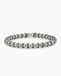 Spiritual Beads Faceted Bracelet Sterling Silver with Pavé Black Diamonds, 6mm