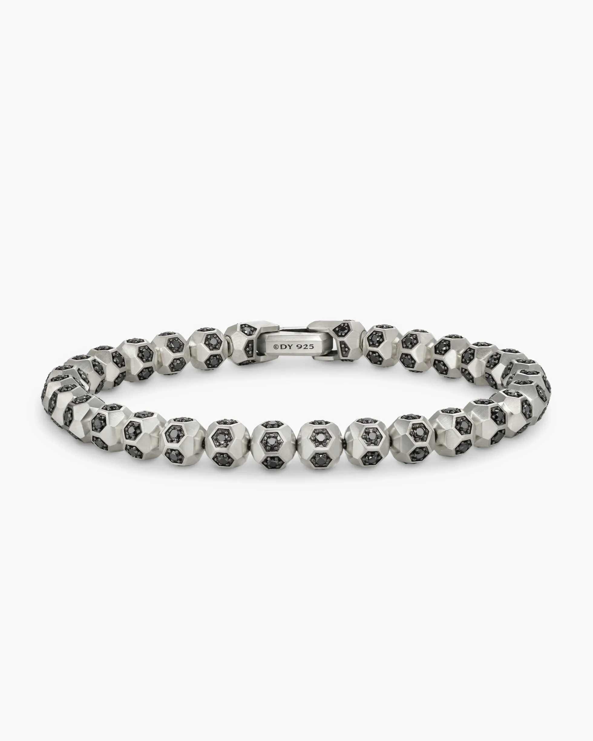 Spiritual Beads Faceted Bracelet Sterling Silver with Pavé Black Diamonds, 6mm