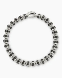 Spiritual Beads Faceted Bracelet Sterling Silver with Pavé Black Diamonds, 6mm