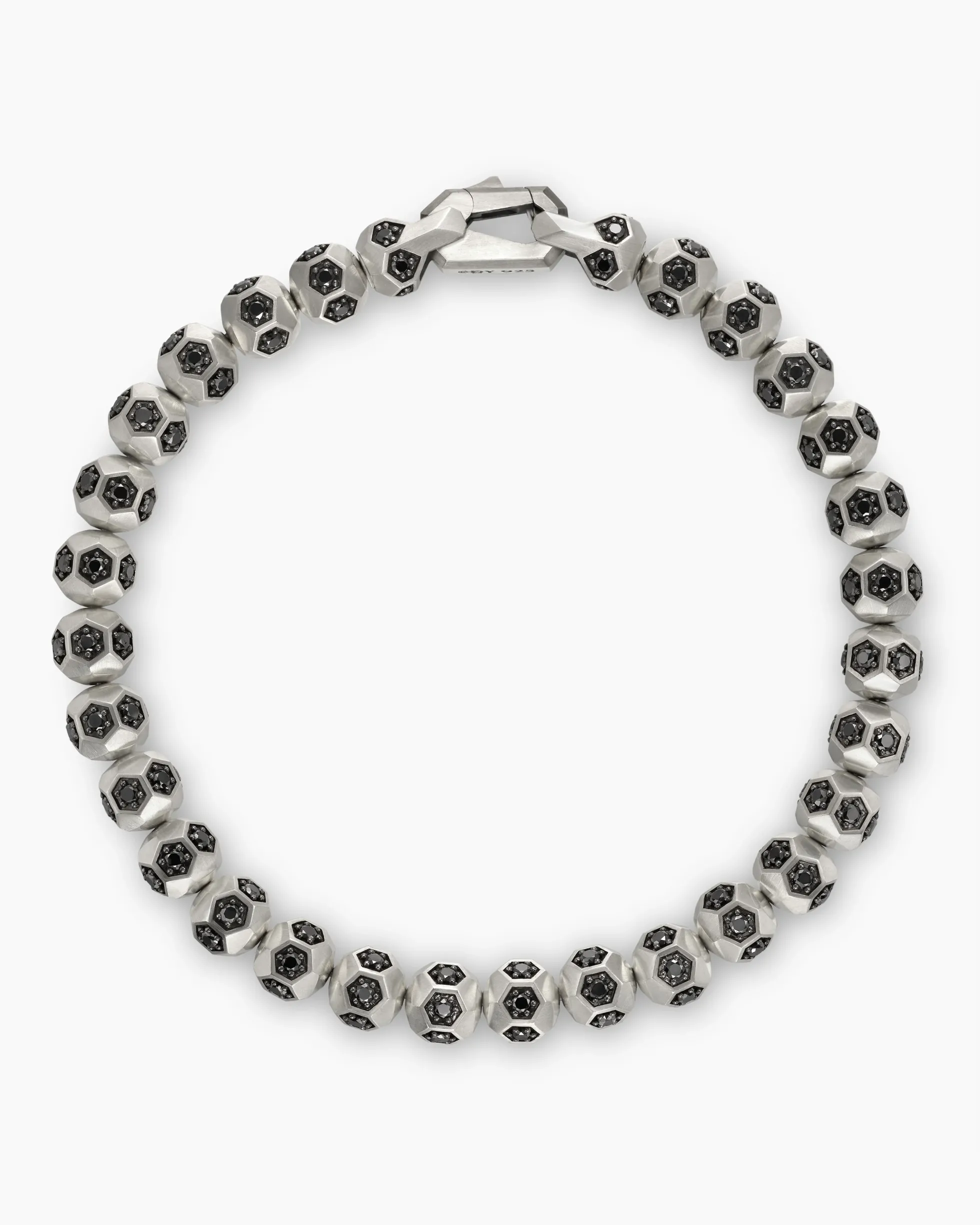 Spiritual Beads Faceted Bracelet Sterling Silver with Pavé Black Diamonds, 6mm