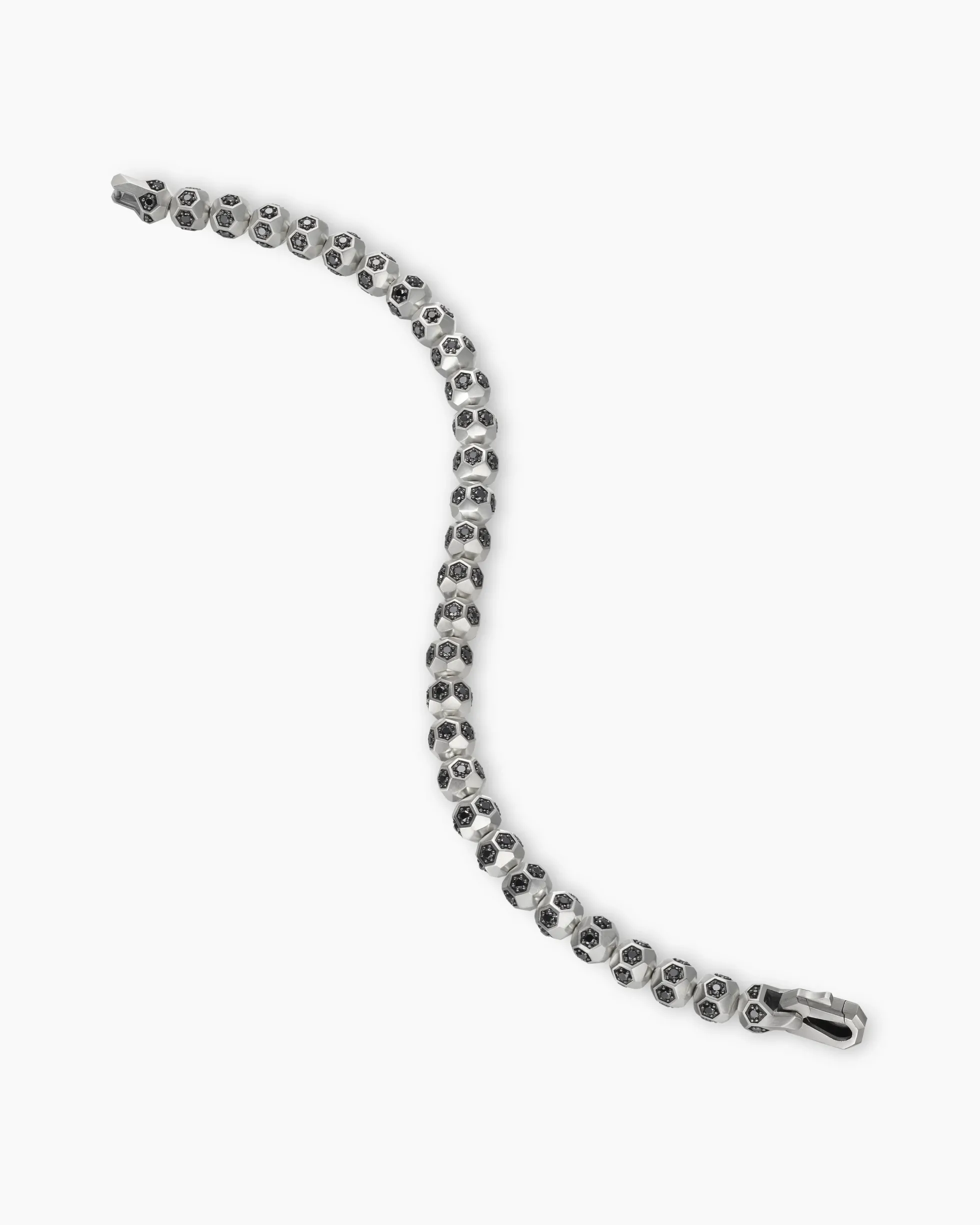 Spiritual Beads Faceted Bracelet Sterling Silver with Pavé Black Diamonds, 6mm