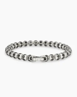 Spiritual Beads Faceted Bracelet Sterling Silver with Pavé Black Diamonds, 6mm