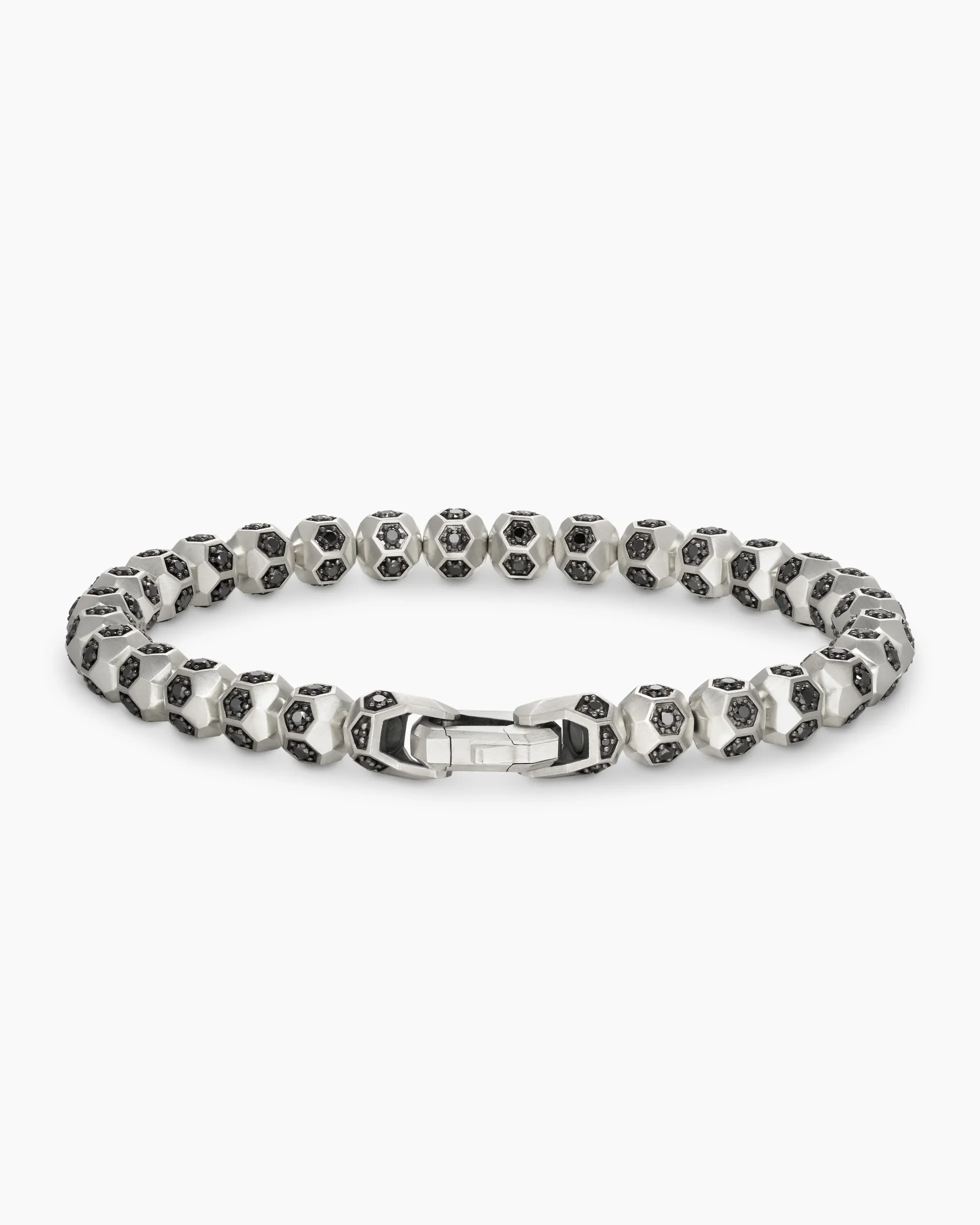 Spiritual Beads Faceted Bracelet Sterling Silver with Pavé Black Diamonds, 6mm