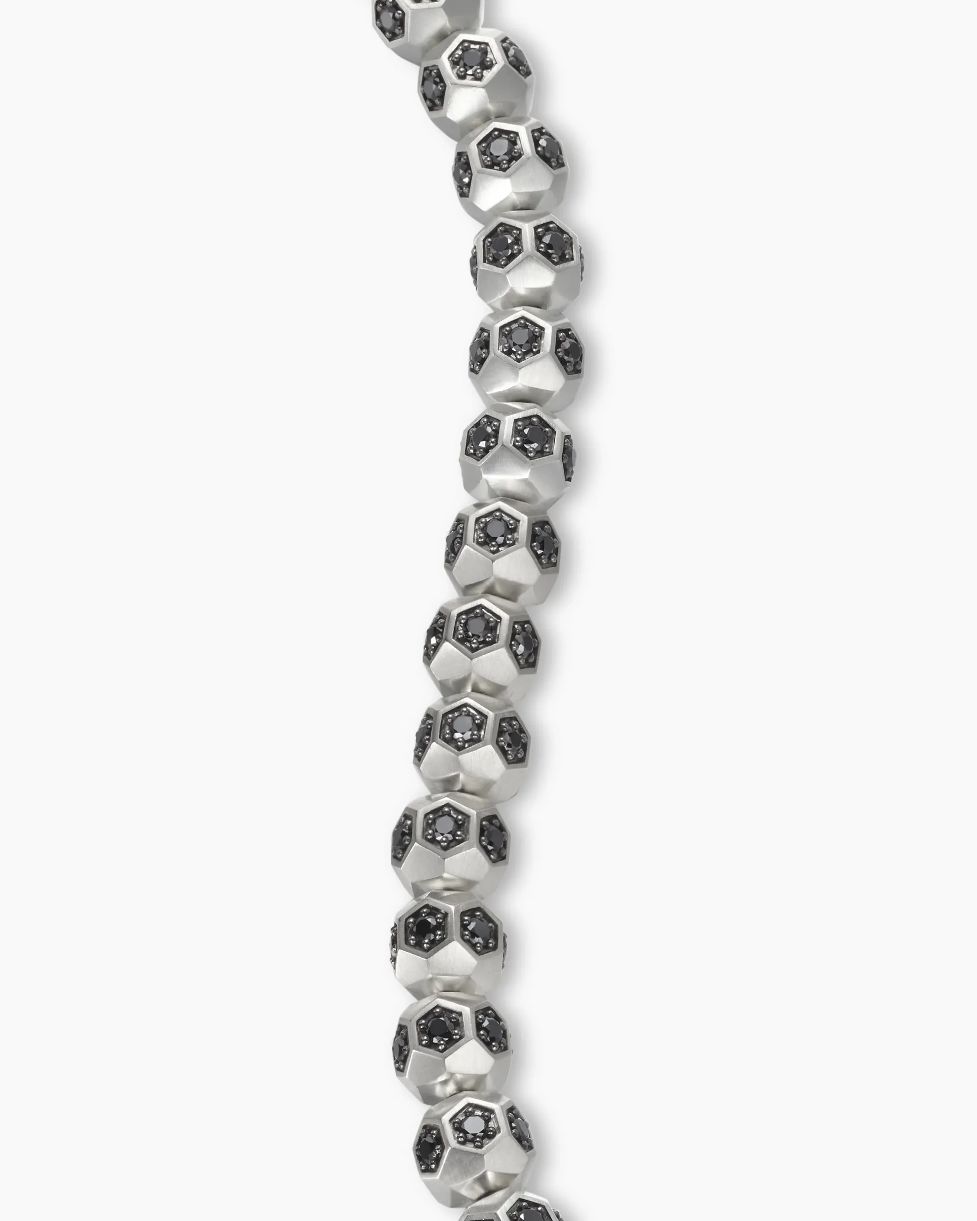 Spiritual Beads Faceted Bracelet Sterling Silver with Pavé Black Diamonds, 6mm