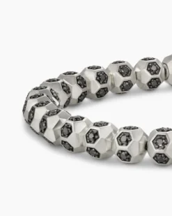 Spiritual Beads Faceted Bracelet Sterling Silver with Pavé Black Diamonds, 6mm