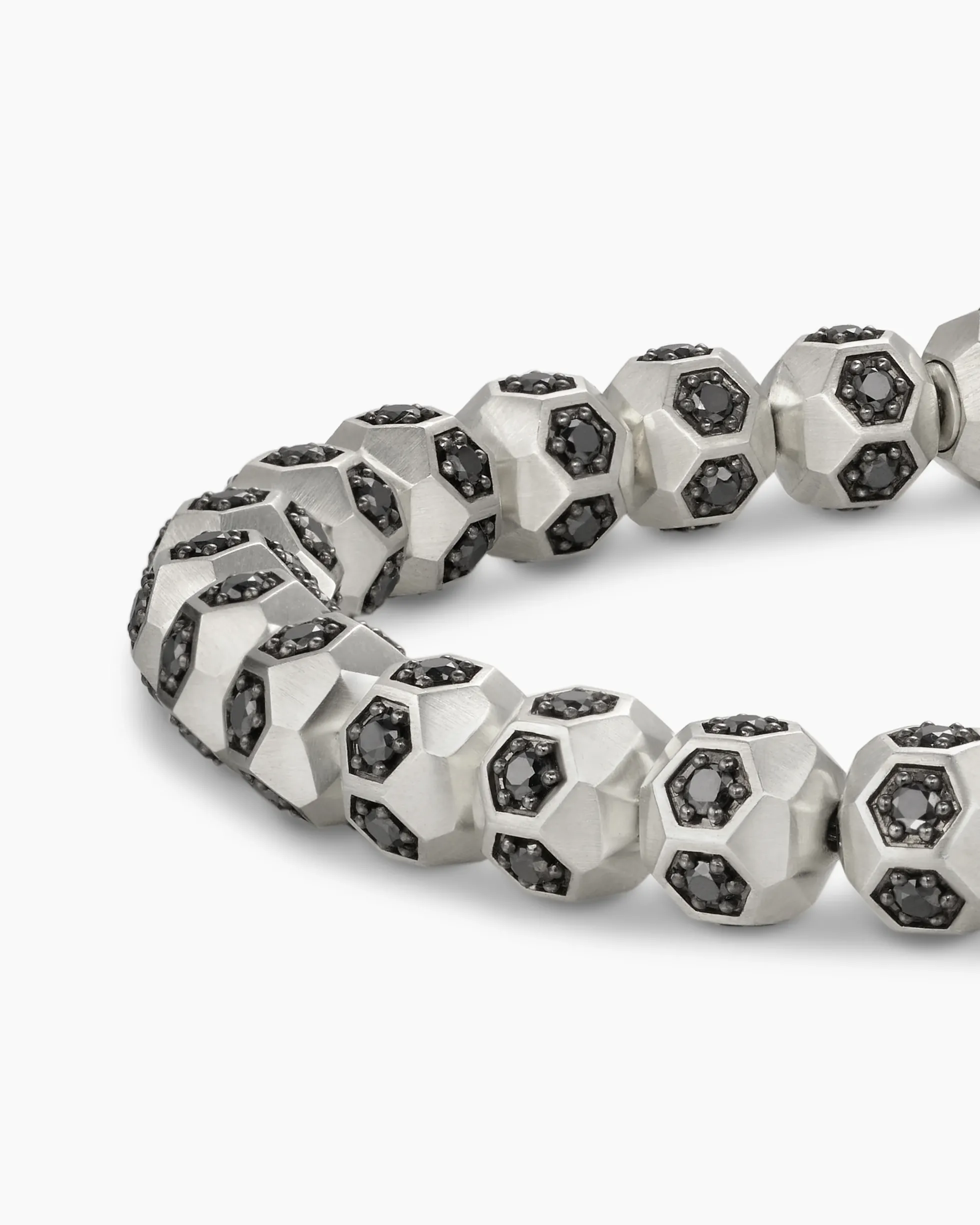 Spiritual Beads Faceted Bracelet Sterling Silver with Pavé Black Diamonds, 6mm