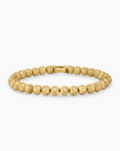 Spiritual Beads Faceted Bracelet 18K Yellow Gold with Pavé Diamonds, 6mm