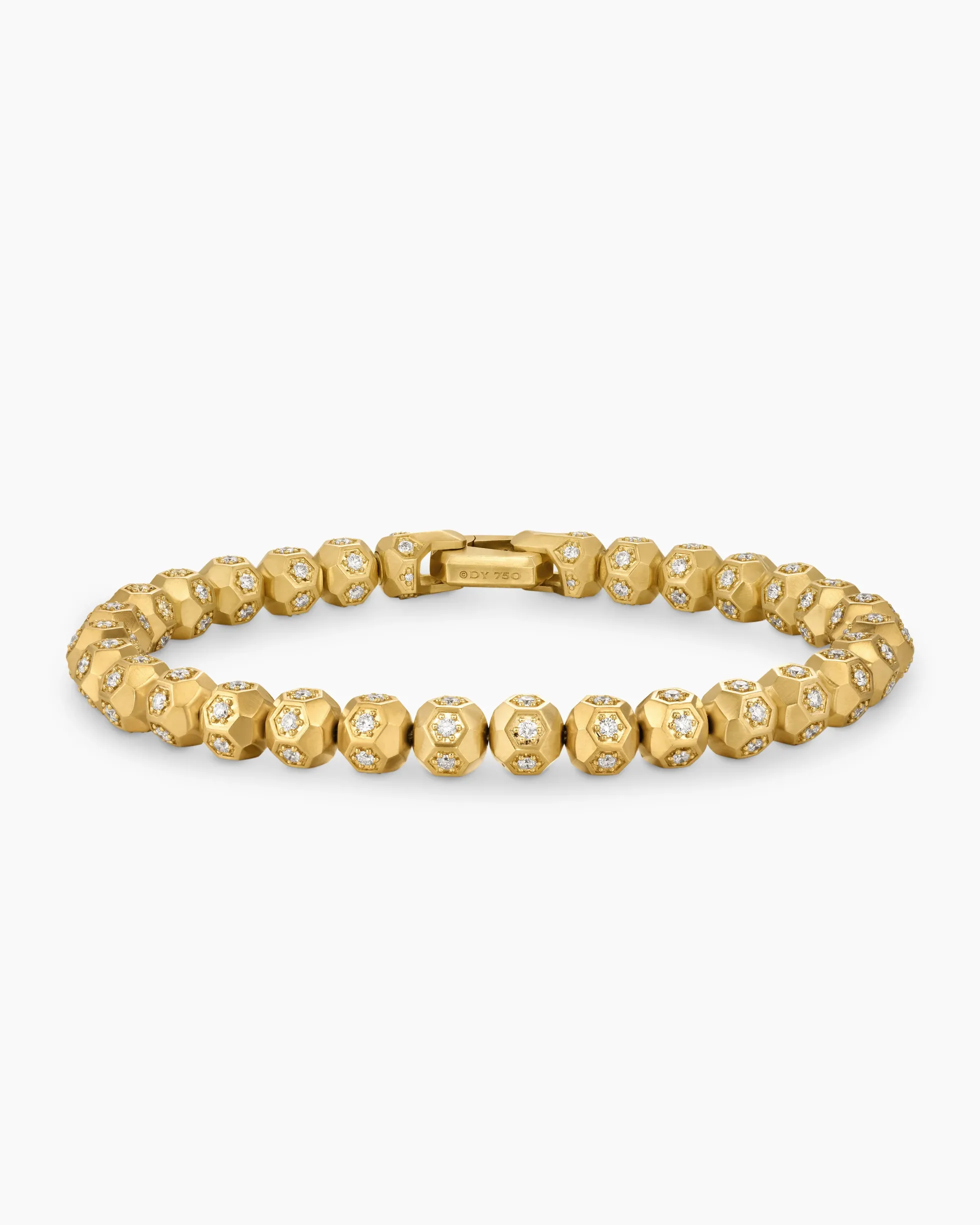 Spiritual Beads Faceted Bracelet 18K Yellow Gold with Pavé Diamonds, 6mm