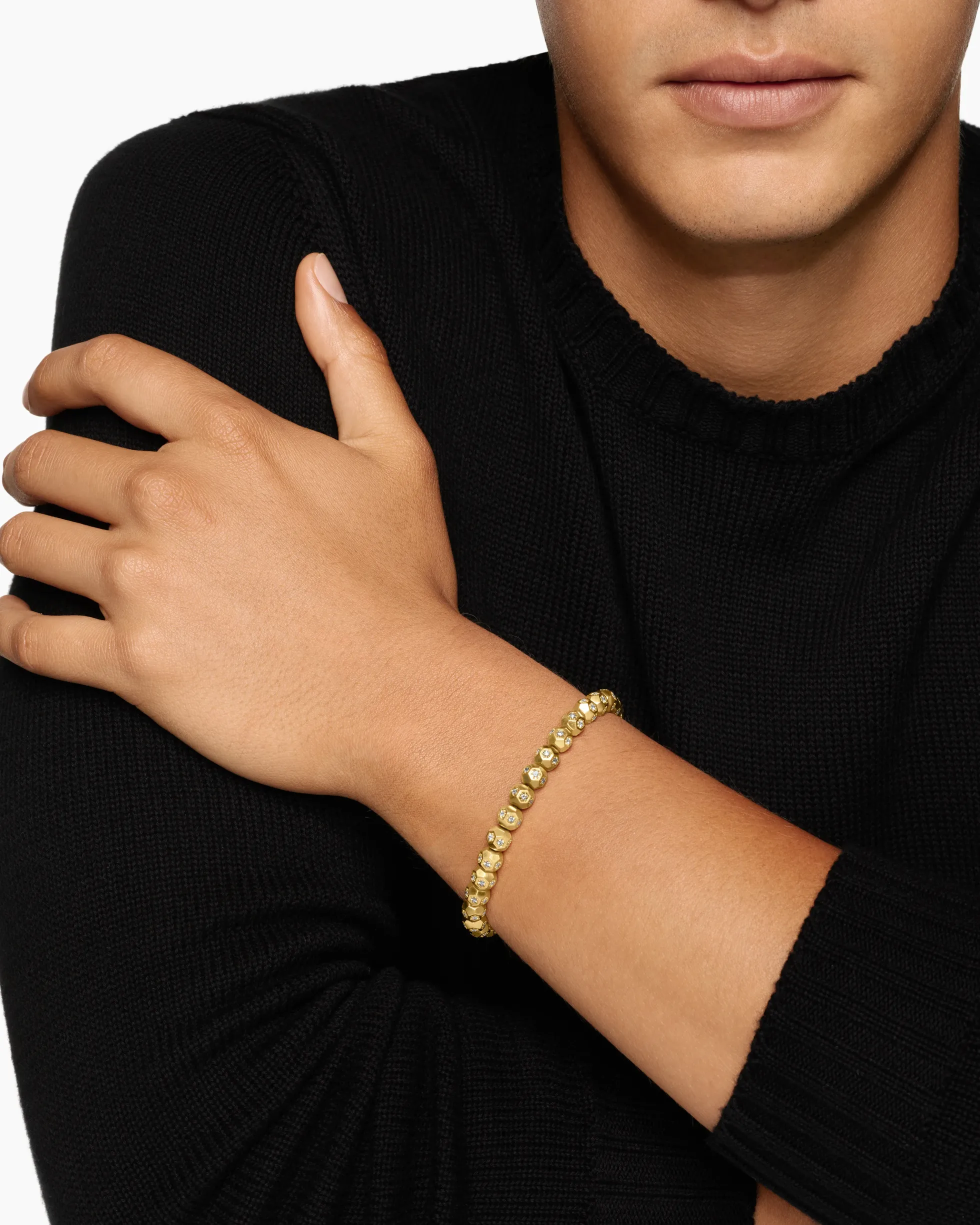 Spiritual Beads Faceted Bracelet 18K Yellow Gold with Pavé Diamonds, 6mm